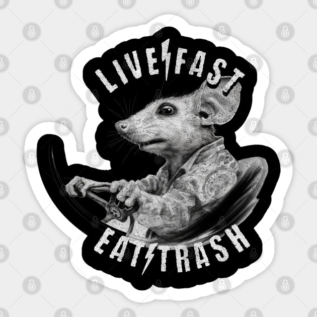 Live fast eat trash - possum driving car Sticker by Sara-Design2